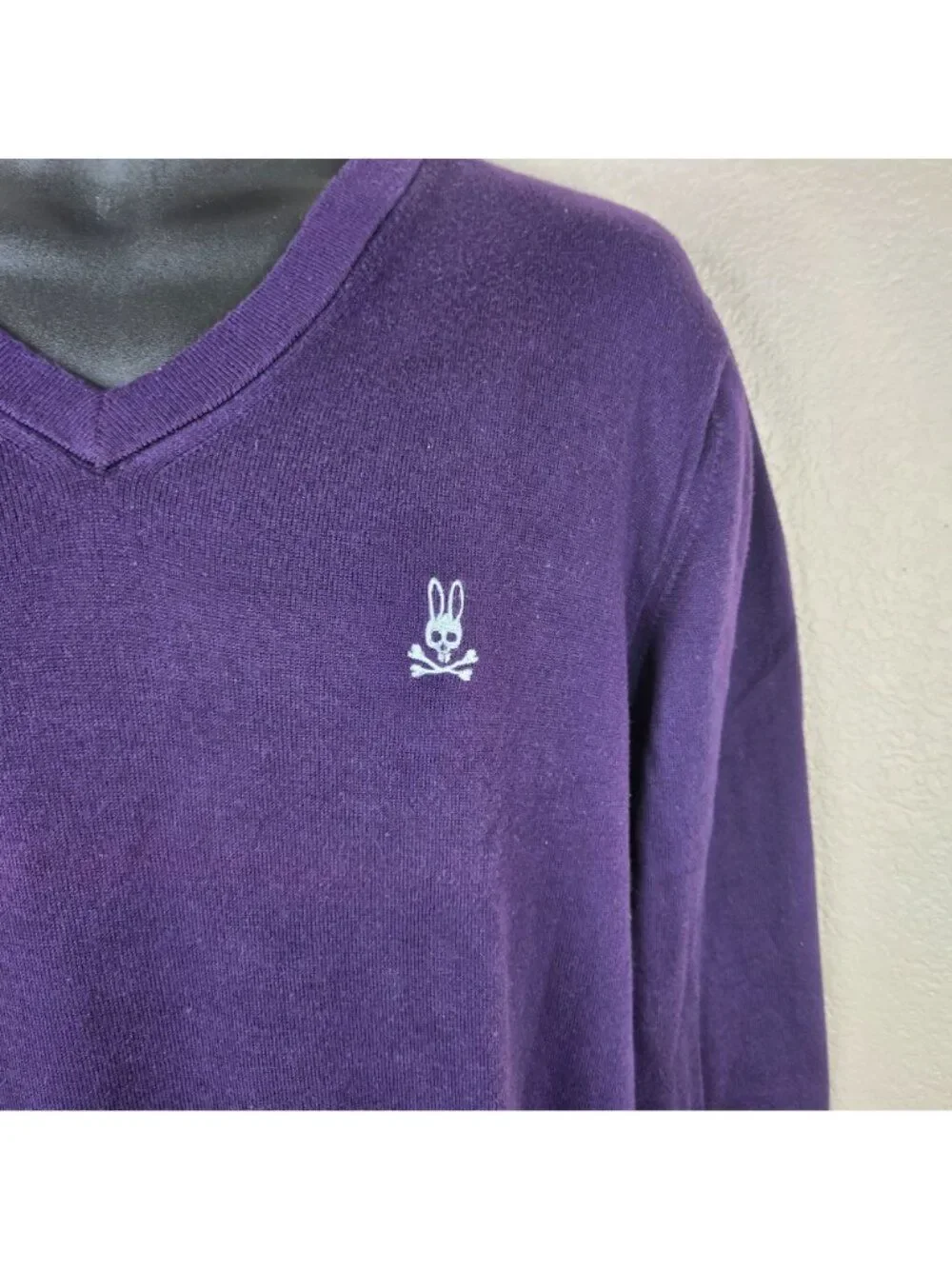Psycho Bunny Mens Purple V-Neck Sweater Size L 100% Pima Cotton